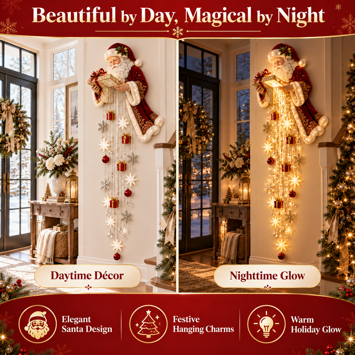 🎁🌟 Santa’s Magical Gift Cascade – Glowing Christmas Wall Light