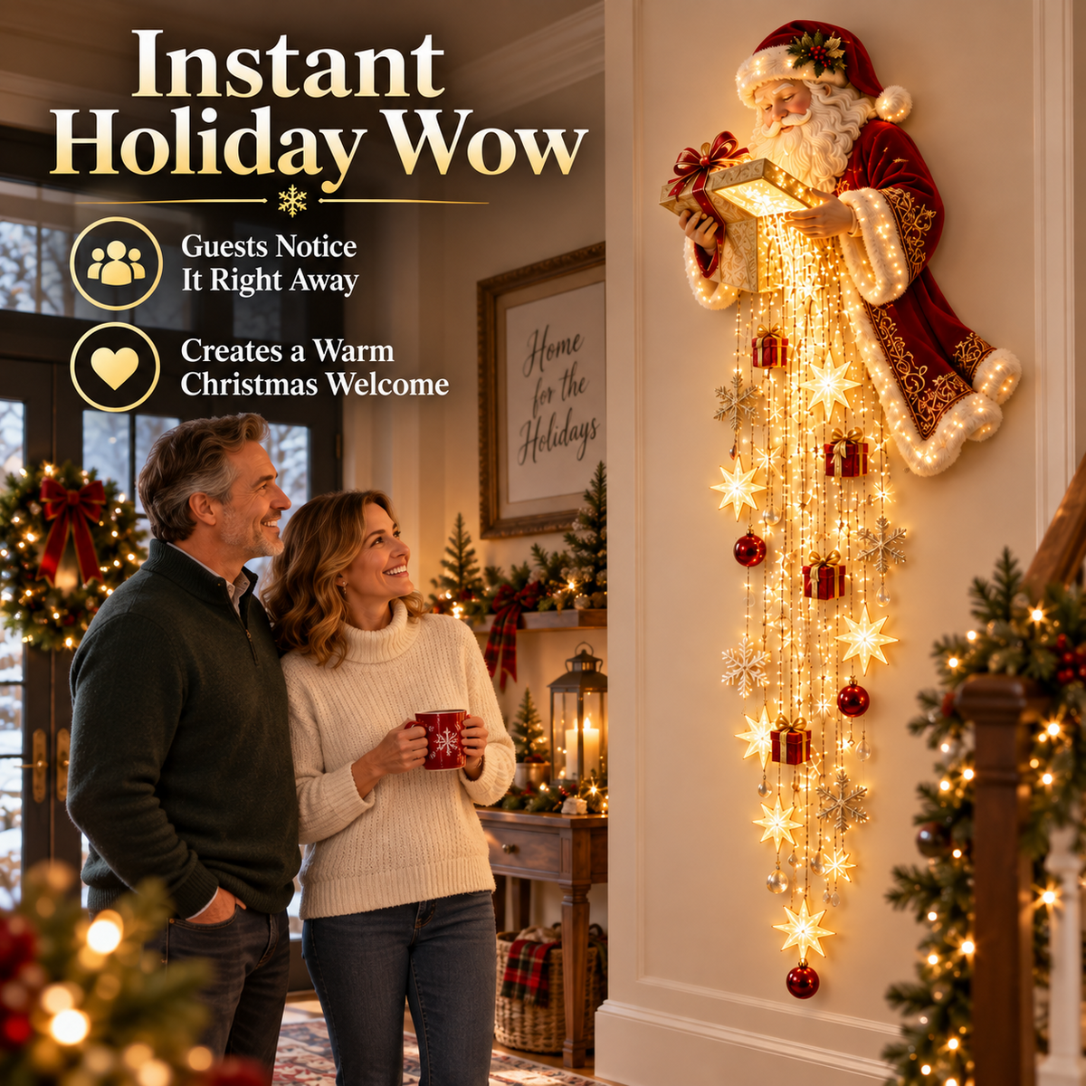 🎁🌟 Santa’s Magical Gift Cascade – Glowing Christmas Wall Light