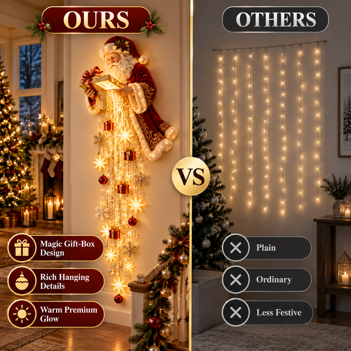 🎁🌟 Santa’s Magical Gift Cascade – Glowing Christmas Wall Light
