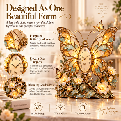 🔥Last Day 50%OFF🦋 Butterfly Afterglow™ | Lighted Butterfly Floral Table Clock