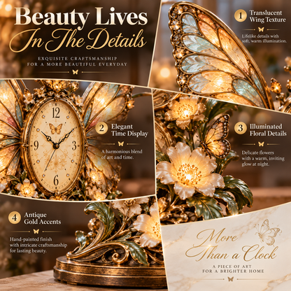 🔥Last Day 50%OFF🦋 Butterfly Afterglow™ | Lighted Butterfly Floral Table Clock