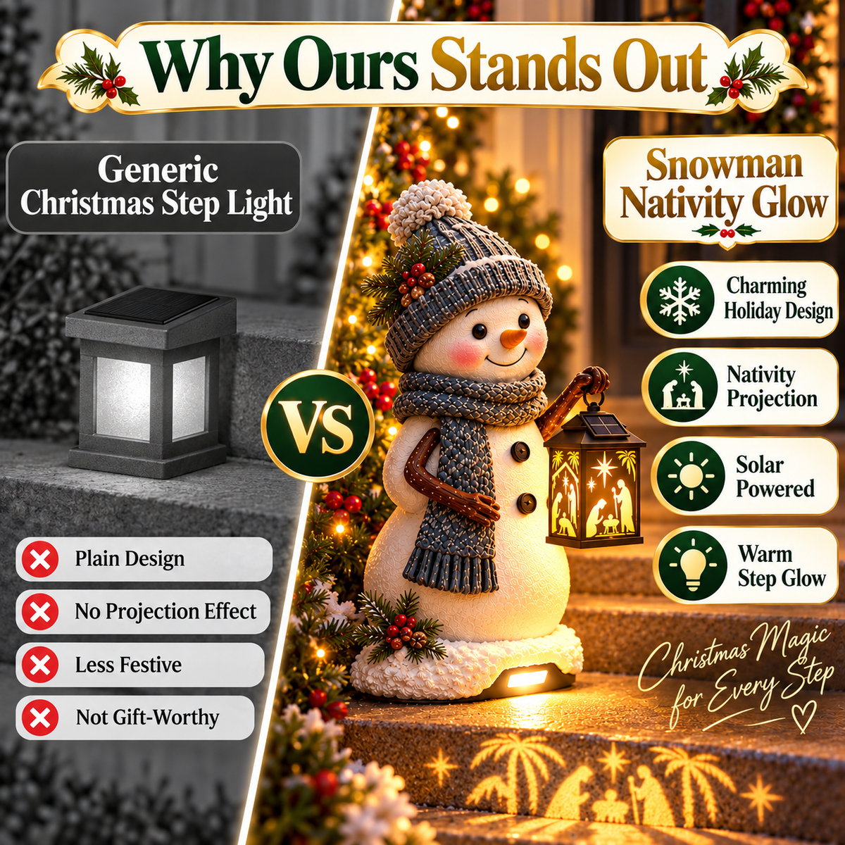 🎄⛄ Christmas Snowman Nativity Projection Light | Solar Outdoor Holiday Decor