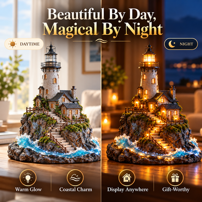 🌊 Harborlight Haven™ | Illuminated Coastal Lighthouse Scene