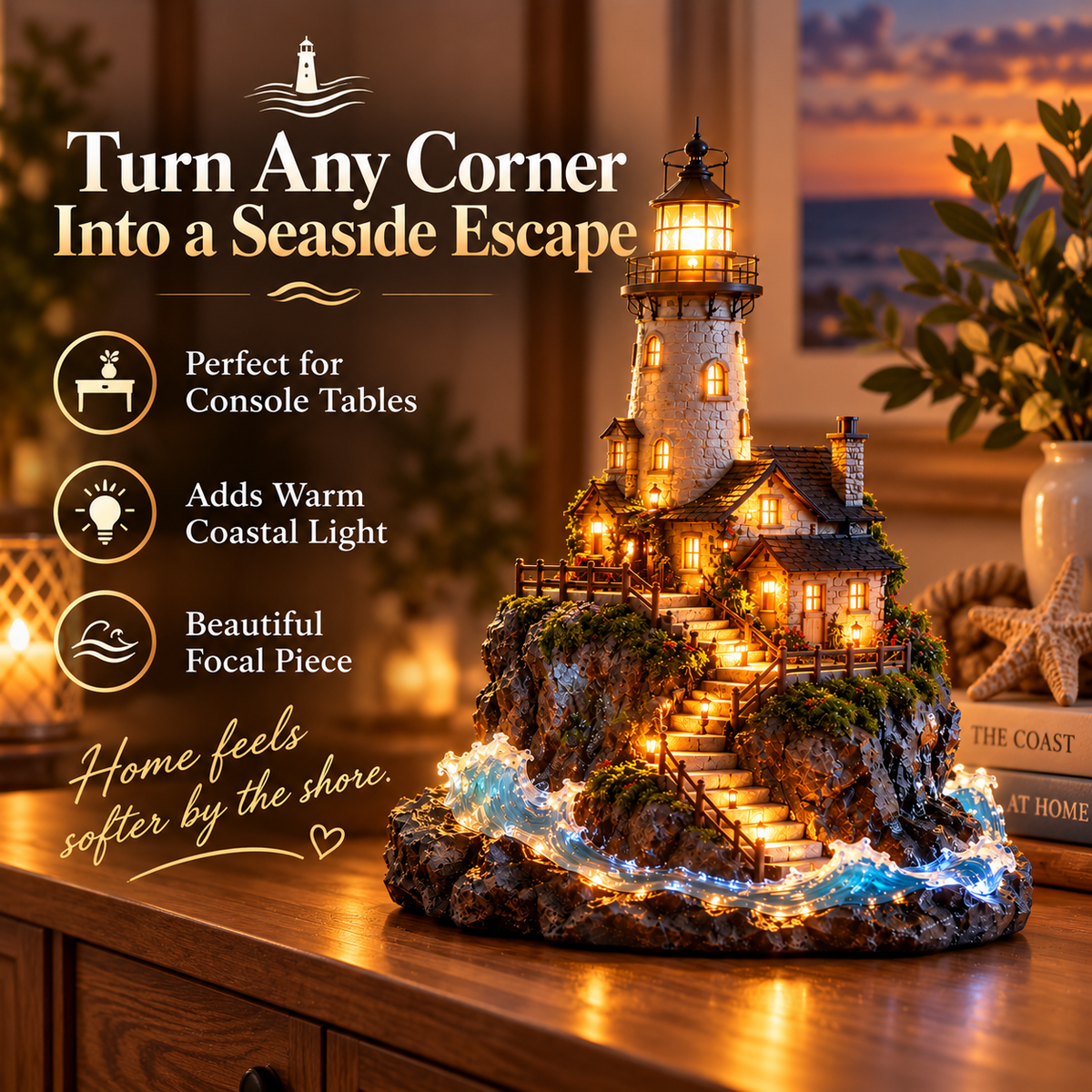 🌊 Harborlight Haven™ | Illuminated Coastal Lighthouse Scene