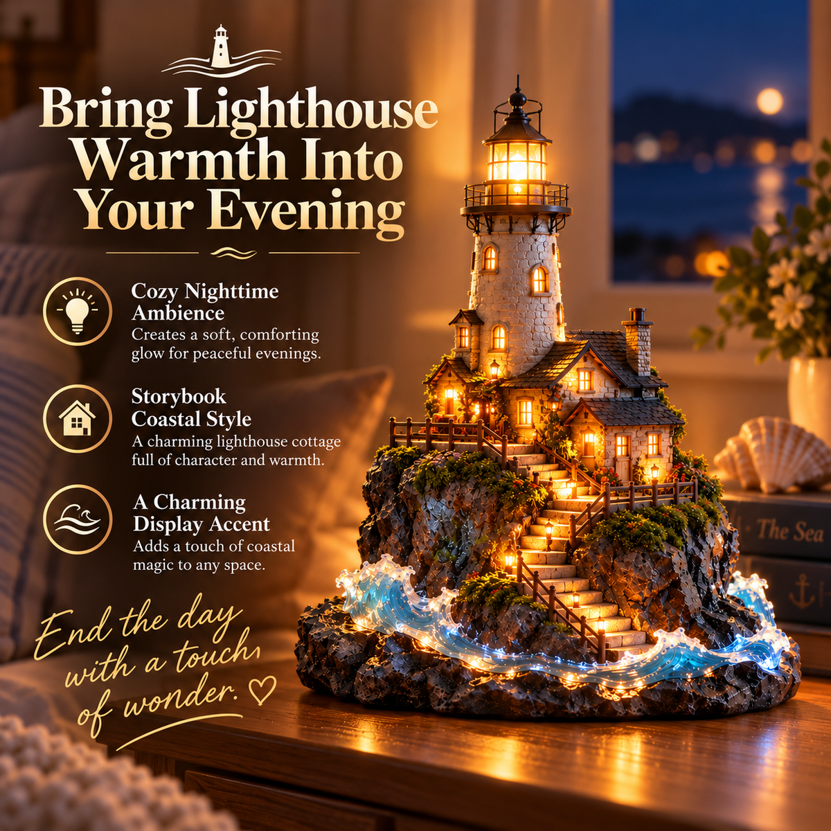 🌊 Harborlight Haven™ | Illuminated Coastal Lighthouse Scene