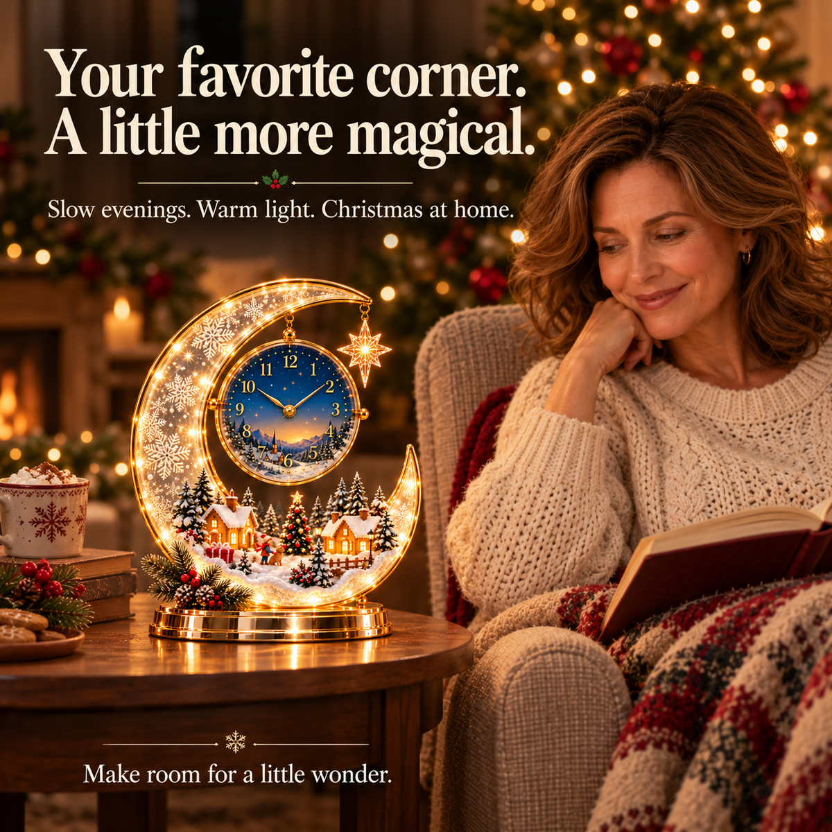 🕰️🎄 Lighted Christmas Scene Clock –Festive Tabletop Holiday Decor