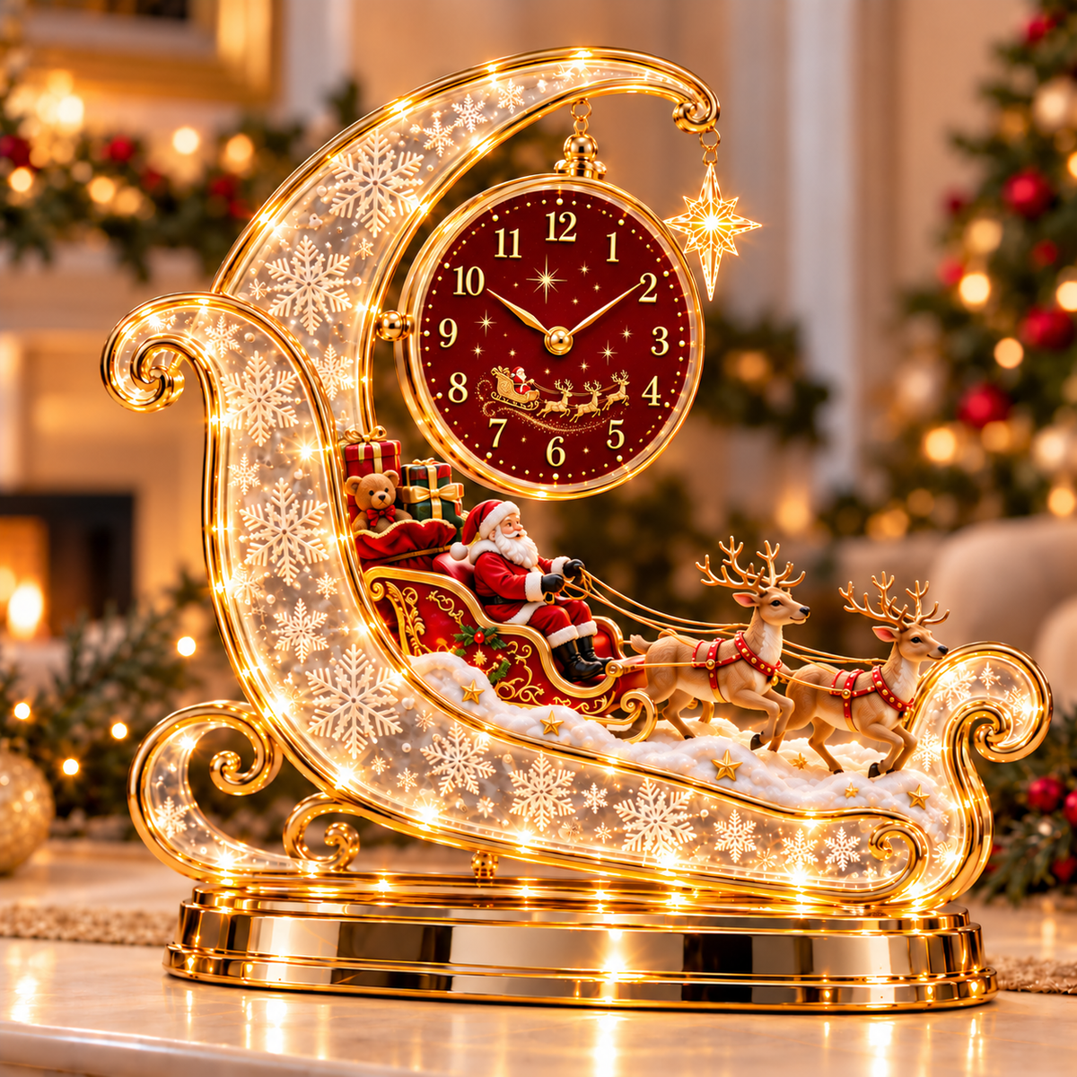 🕰️🎄 Lighted Christmas Scene Clock –Festive Tabletop Holiday Decor
