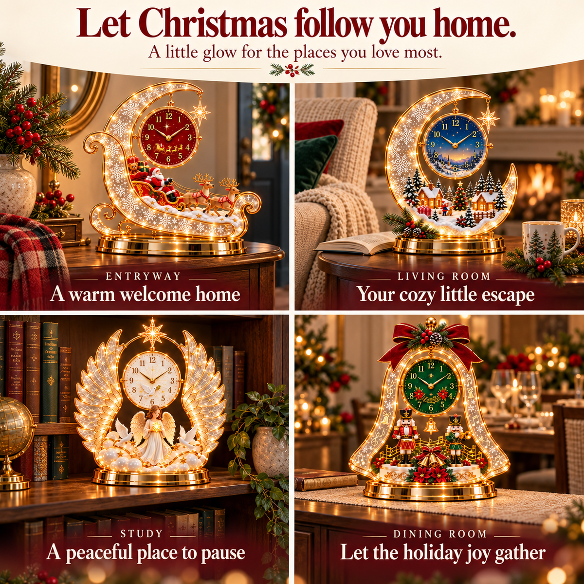 🕰️🎄 Lighted Christmas Scene Clock –Festive Tabletop Holiday Decor