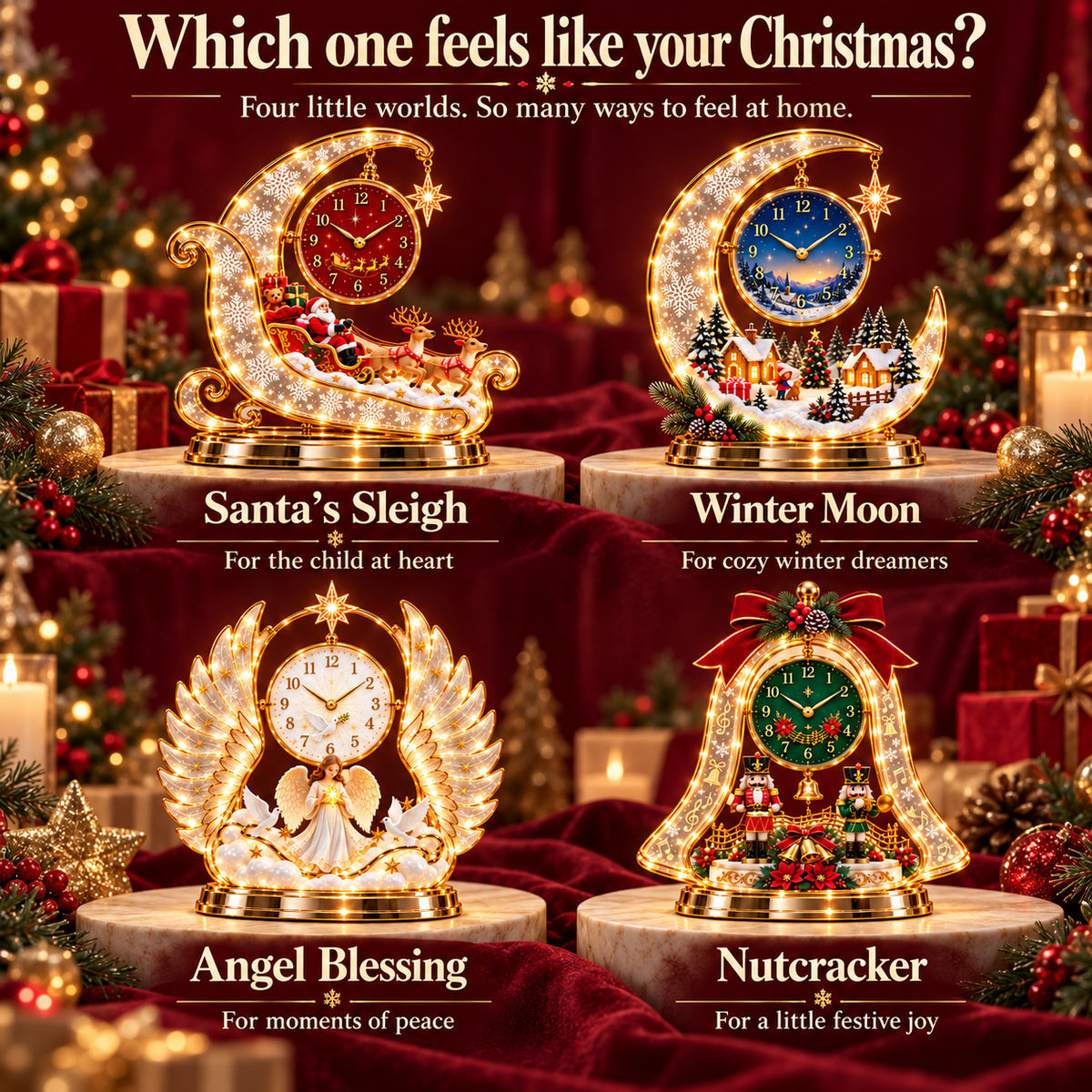 🕰️🎄 Lighted Christmas Scene Clock –Festive Tabletop Holiday Decor