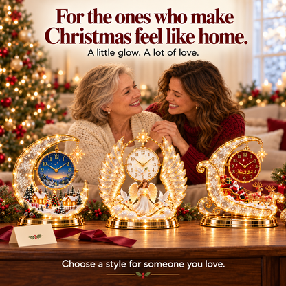 🕰️🎄 Lighted Christmas Scene Clock –Festive Tabletop Holiday Decor
