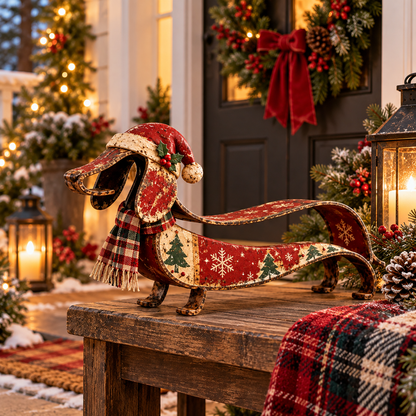 🐶✨ Vintage Dachshund Christmas Ornament – Metal Holiday Decor