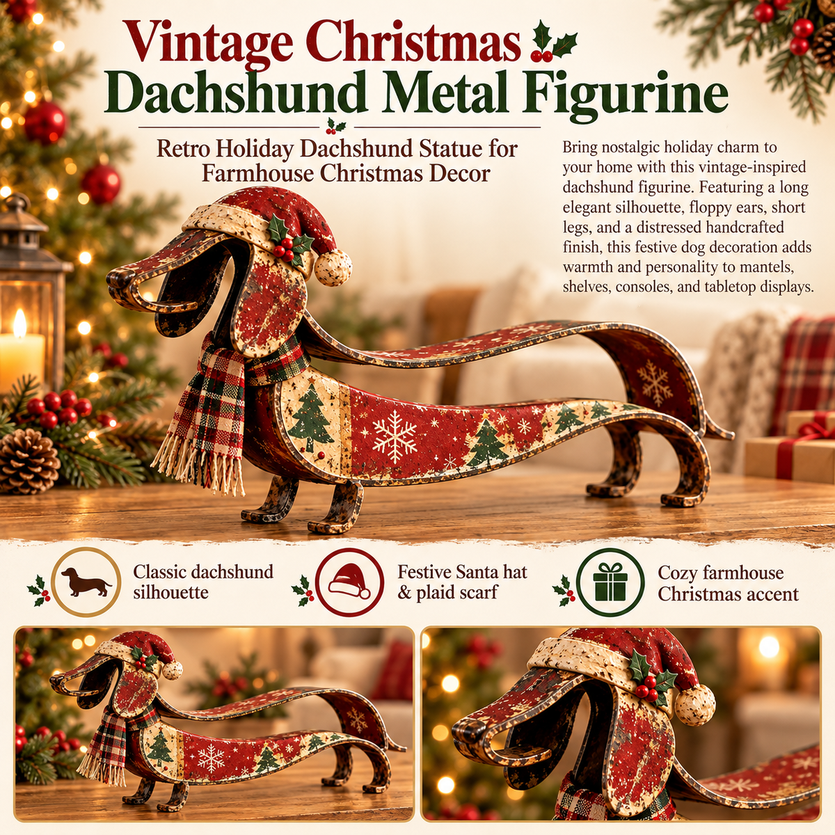 🐶✨ Vintage Dachshund Christmas Ornament – Metal Holiday Decor
