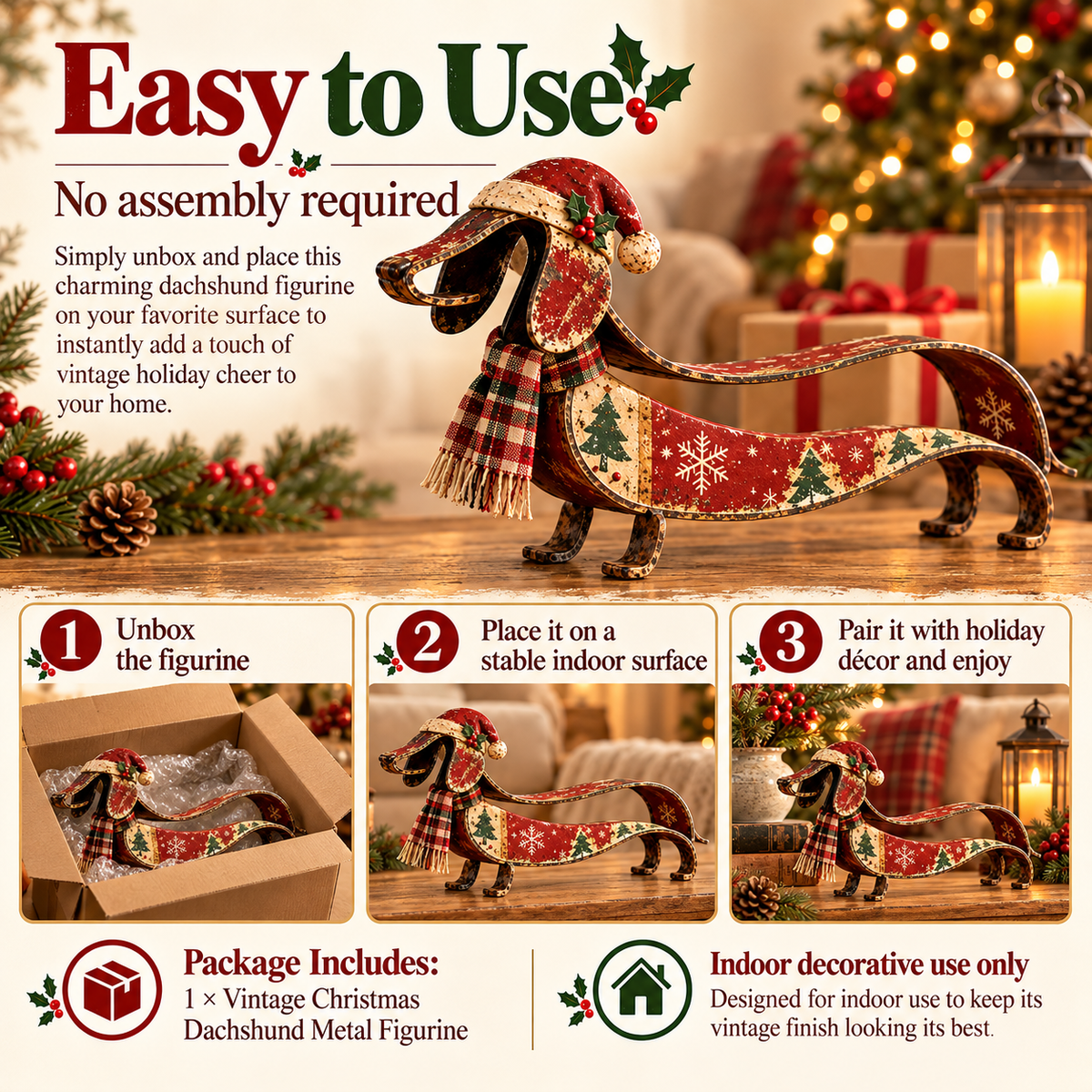 🐶✨ Vintage Dachshund Christmas Ornament – Metal Holiday Decor