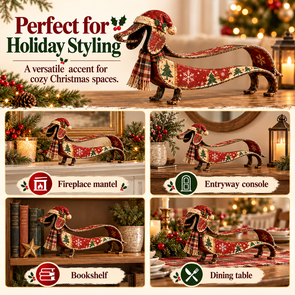 🐶✨ Vintage Dachshund Christmas Ornament – Metal Holiday Decor