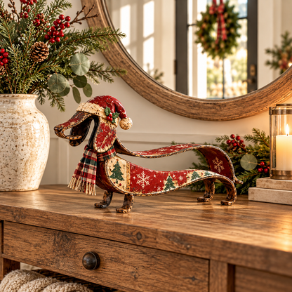 🐶✨ Vintage Dachshund Christmas Ornament – Metal Holiday Decor