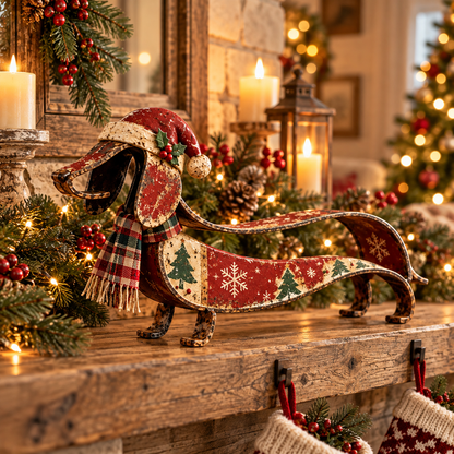 🐶✨ Vintage Dachshund Christmas Ornament – Metal Holiday Decor