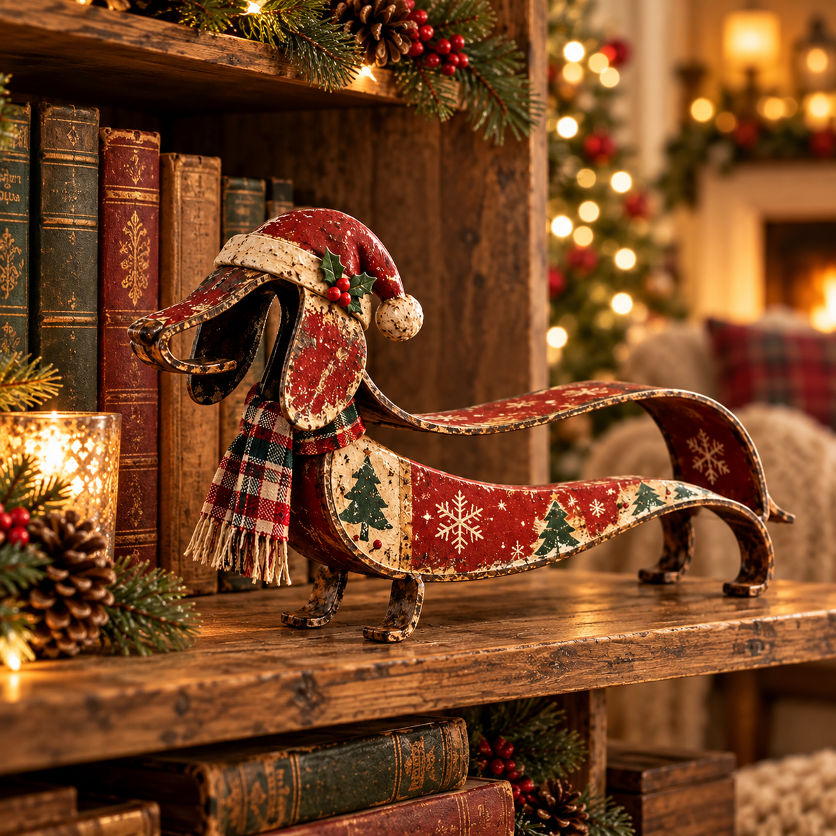 🐶✨ Vintage Dachshund Christmas Ornament – Metal Holiday Decor