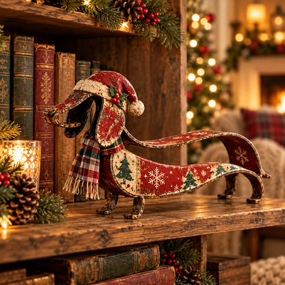 🐶✨ Vintage Dachshund Christmas Ornament – Metal Holiday Decor