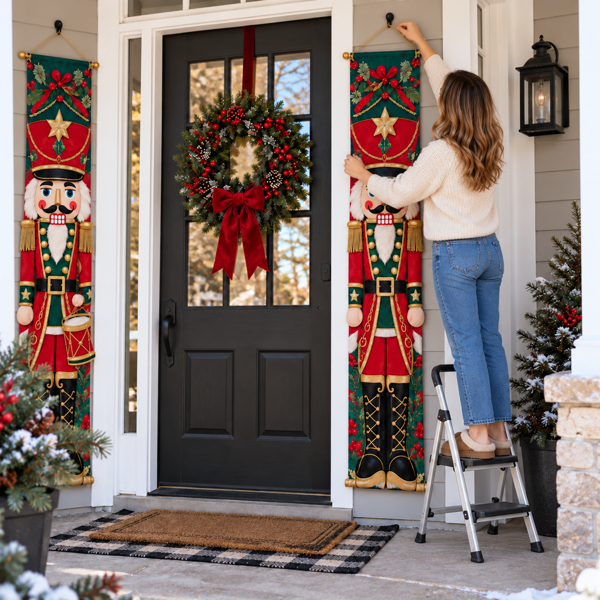 🎄🤴 Lighted Nutcracker Door Banner – Vintage Holiday Porch Decor