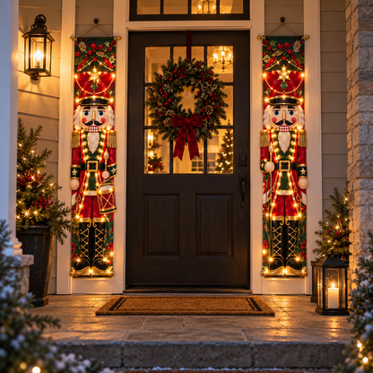 🎄🤴 Lighted Nutcracker Door Banner – Vintage Holiday Porch Decor