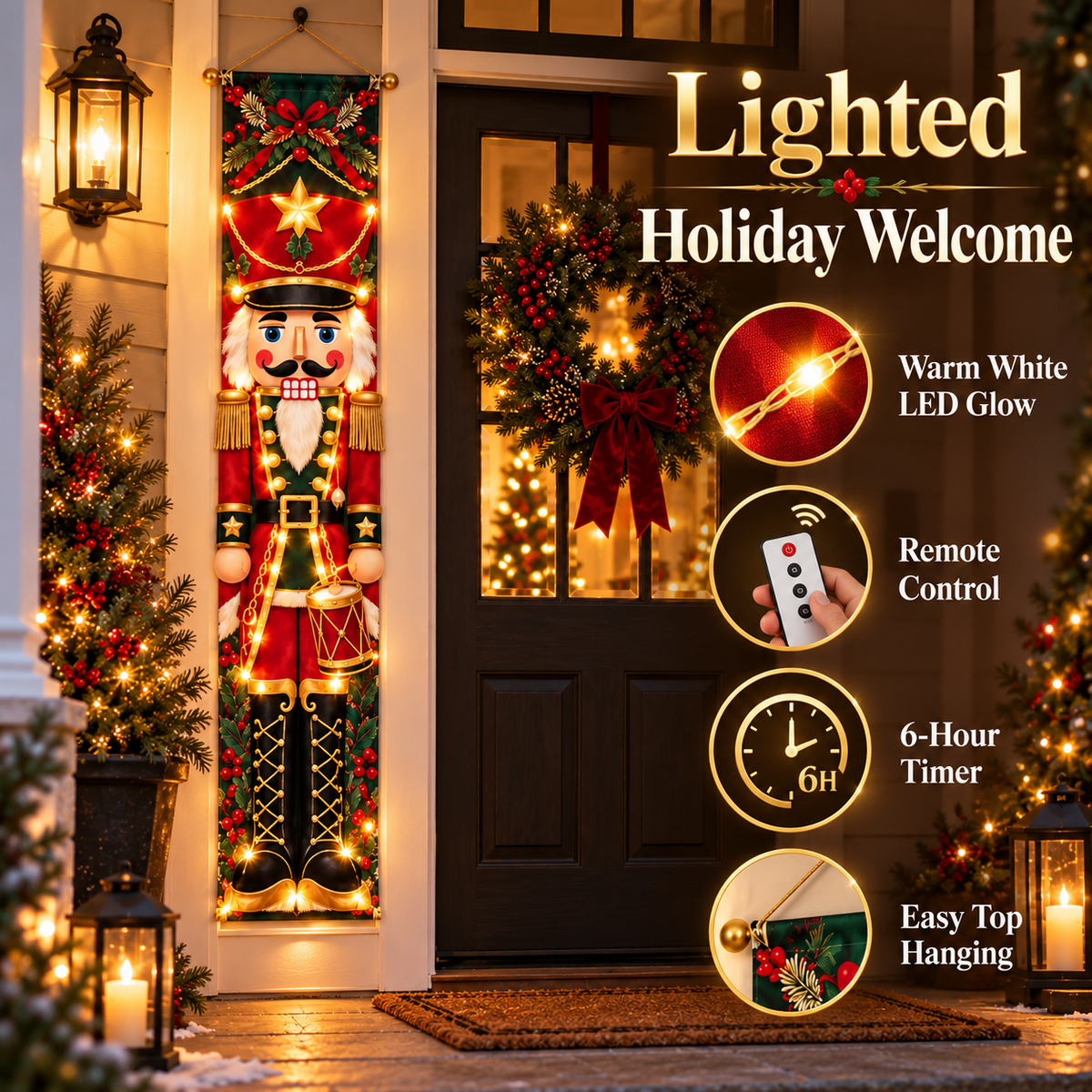 🎄🤴 Lighted Nutcracker Door Banner – Vintage Holiday Porch Decor