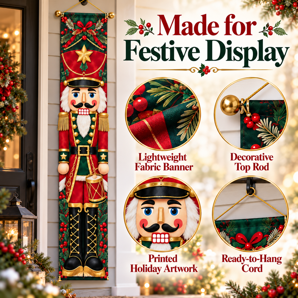 🎄🤴 Lighted Nutcracker Door Banner – Vintage Holiday Porch Decor