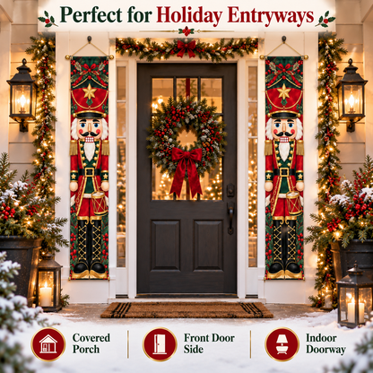 🎄🤴 Lighted Nutcracker Door Banner – Vintage Holiday Porch Decor