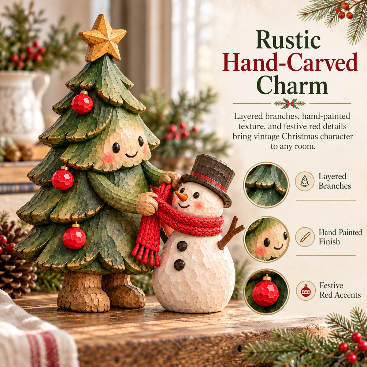 🎄⛄ Christmas Tree & Snowman Friendship Figurine