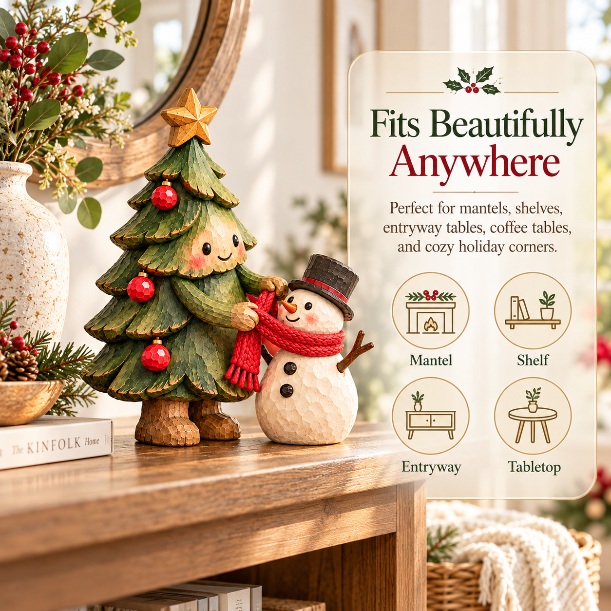 Close-up details of Christmas Tree and Snowman Figurine