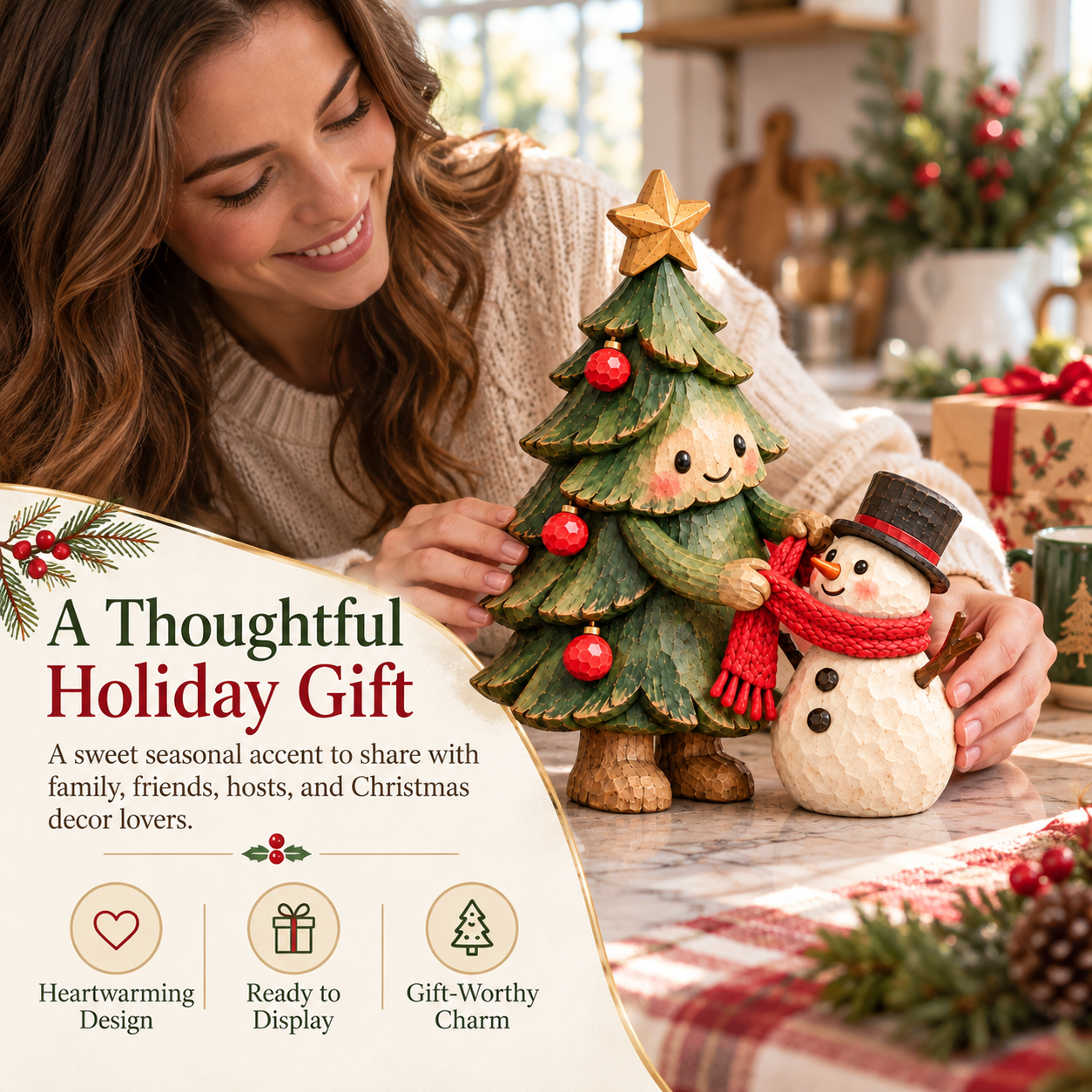 Christmas Tree and Snowman Friendship Figurine holiday centerpiece