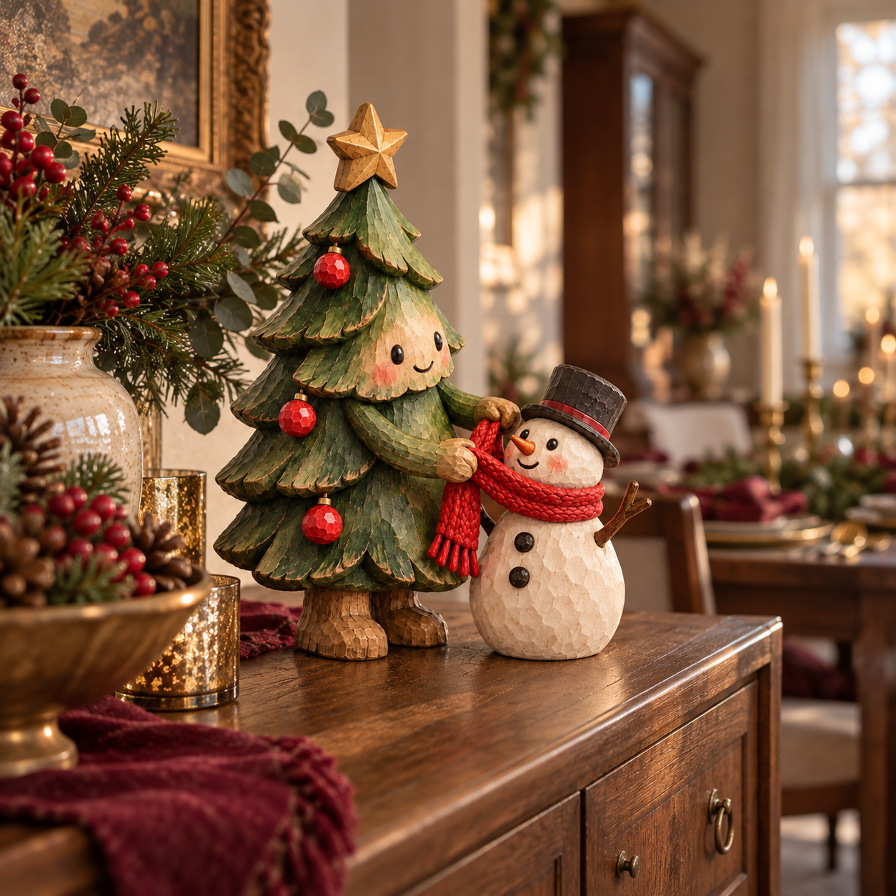 Christmas Tree and Snowman Friendship Figurine