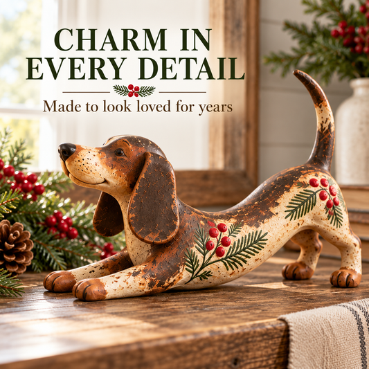 🐶 Merry Little Dachshund™ | Rustic Christmas Dog Figurine