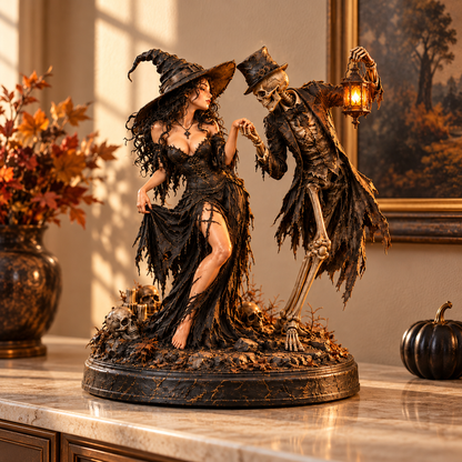 🖤 Till Death Do Us Part | Gothic Witch & Skeleton Love Figurine 💀