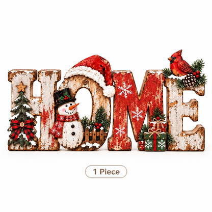 🎄 Rustic Christmas HOME Sign with Snowman & Cardinal 🐦