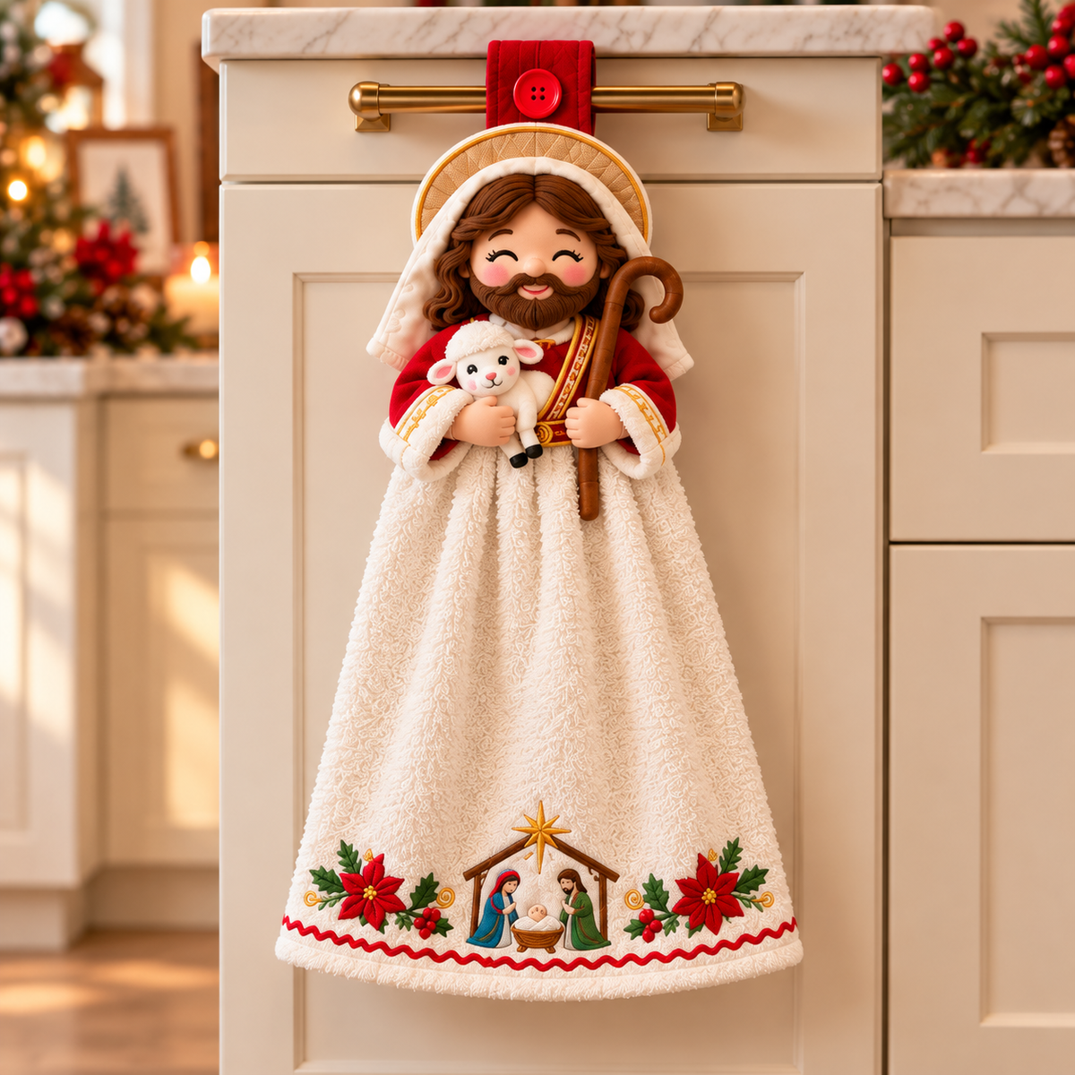 🎄 Christmas Joy – 3D Character Hanging Hand Towels for Kitchen & Bathroom