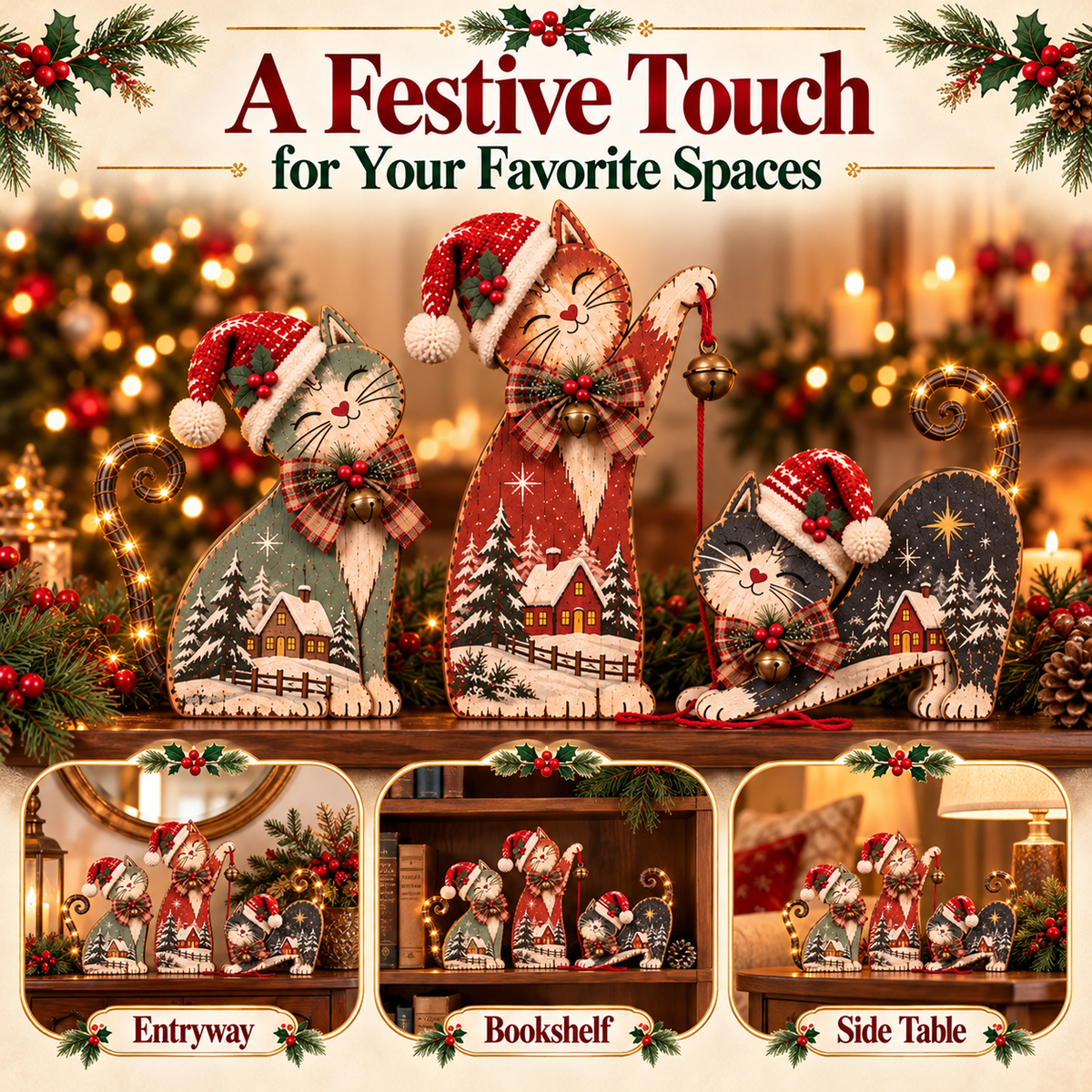 🐾🎄 Christmas Mischief Cats™ | Lighted Vintage Holiday Trio
