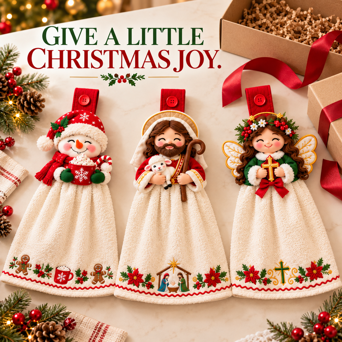 🎄 Christmas Joy – 3D Character Hanging Hand Towels for Kitchen & Bathroom