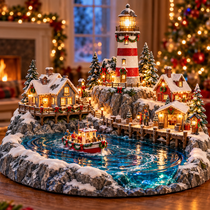 🌊🎄 Coastal Christmas Harbor-Lighted Coastal Lighthouse Village