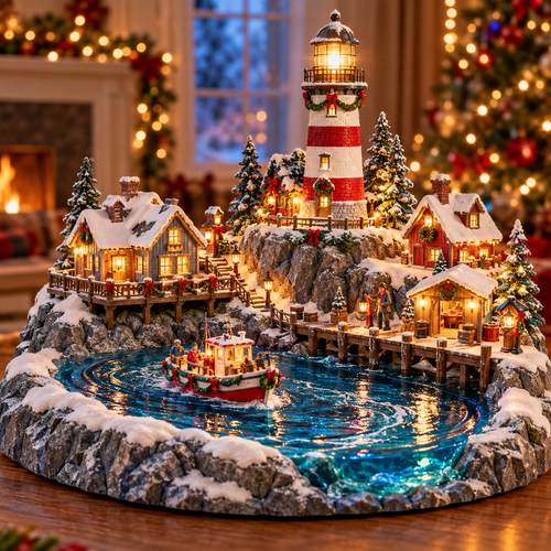🌊🎄 Coastal Christmas Harbor-Lighted Coastal Lighthouse Village