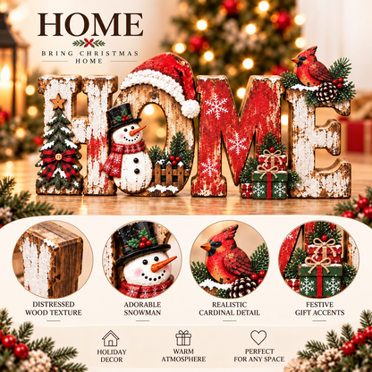 🎄 Rustic Christmas HOME Sign with Snowman & Cardinal 🐦
