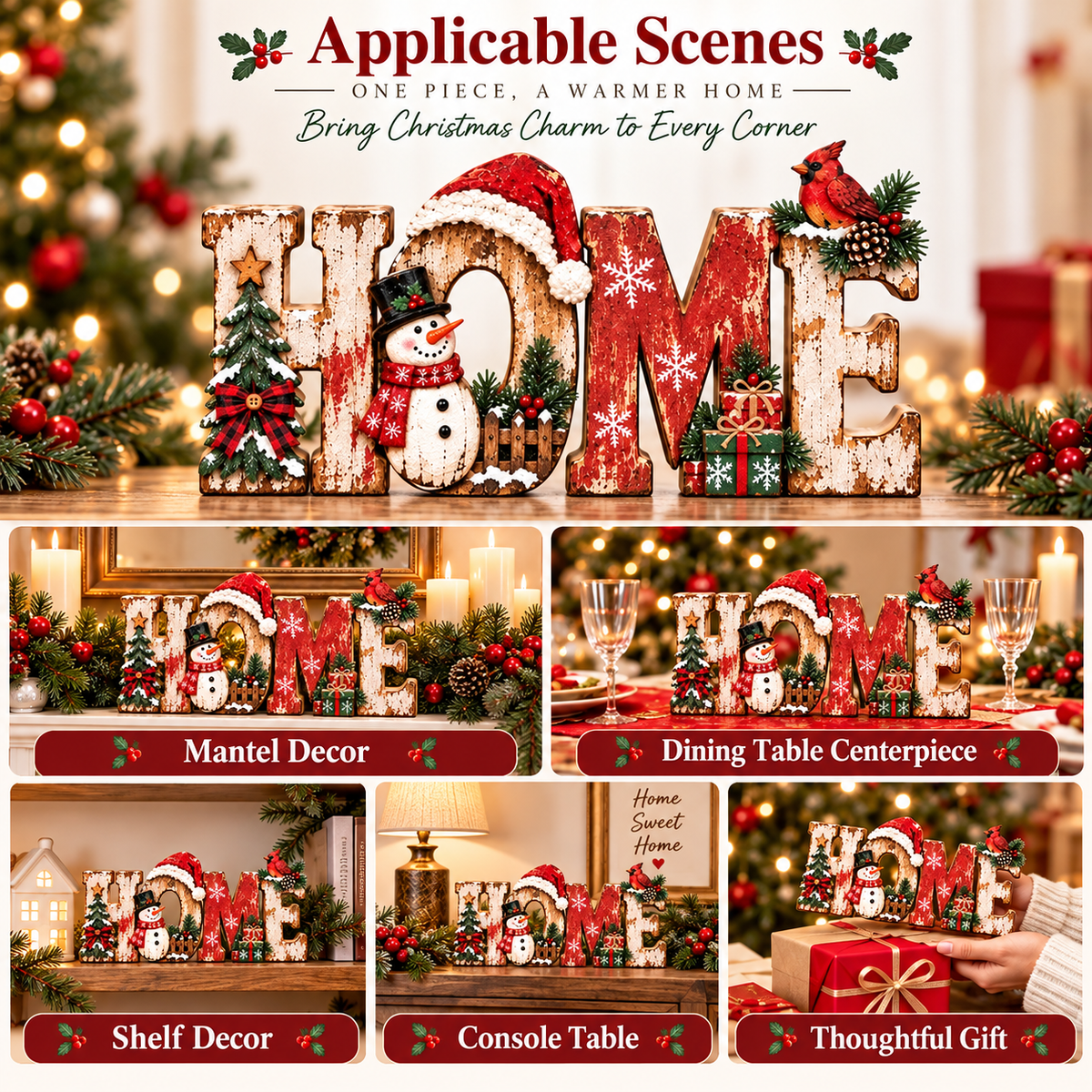 🎄 Rustic Christmas HOME Sign with Snowman & Cardinal 🐦