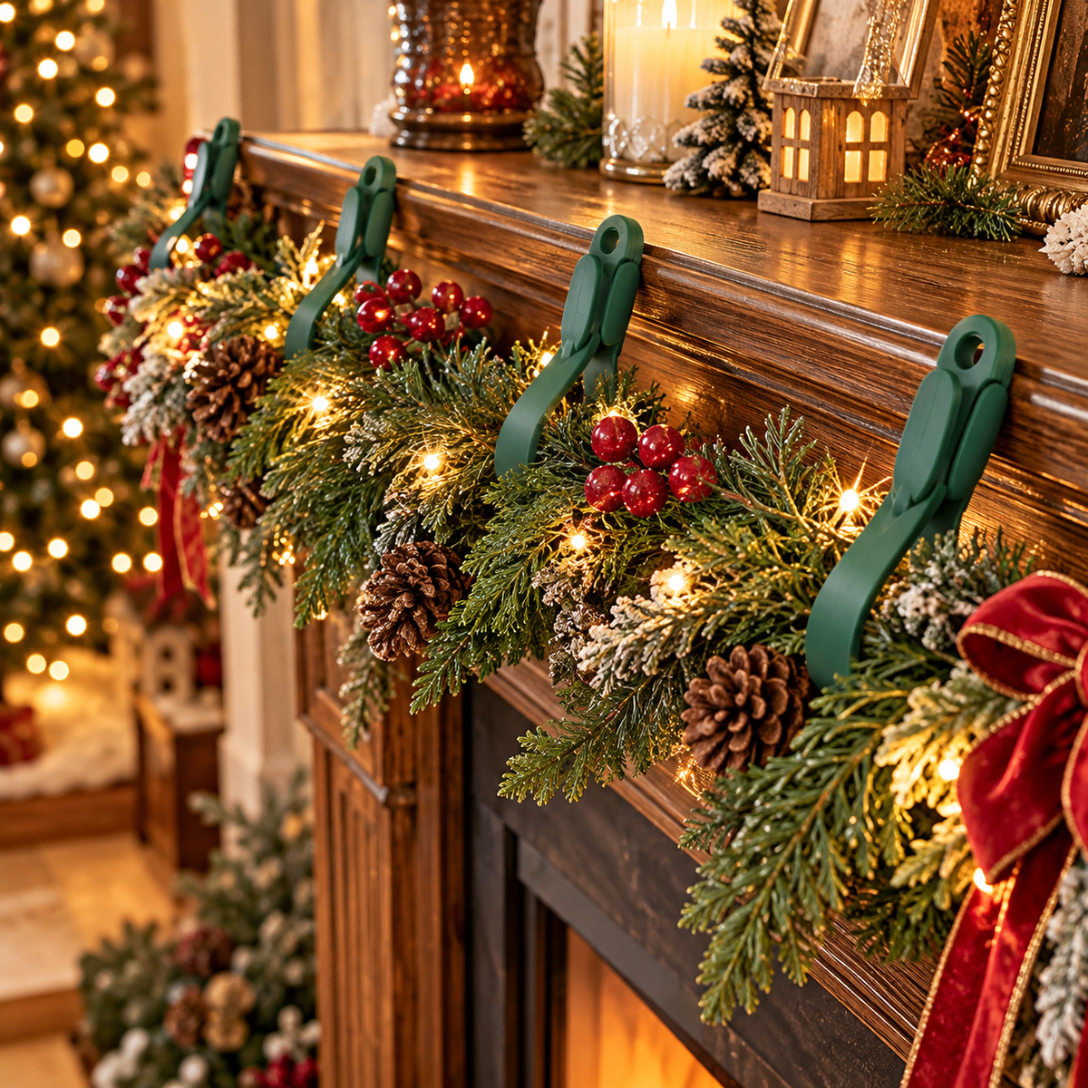 🎄 EverHold™ Reusable Garland Clips – No-Nail Holiday Greenery & Wreath Fasteners