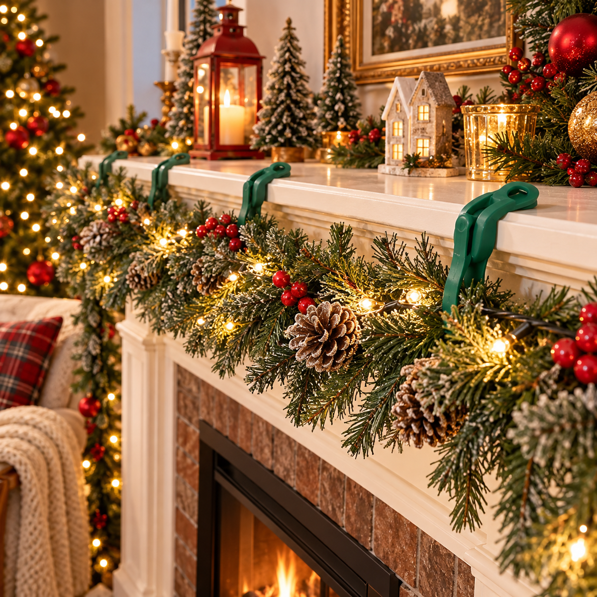 🎄 EverHold™ Reusable Garland Clips – No-Nail Holiday Greenery & Wreath Fasteners