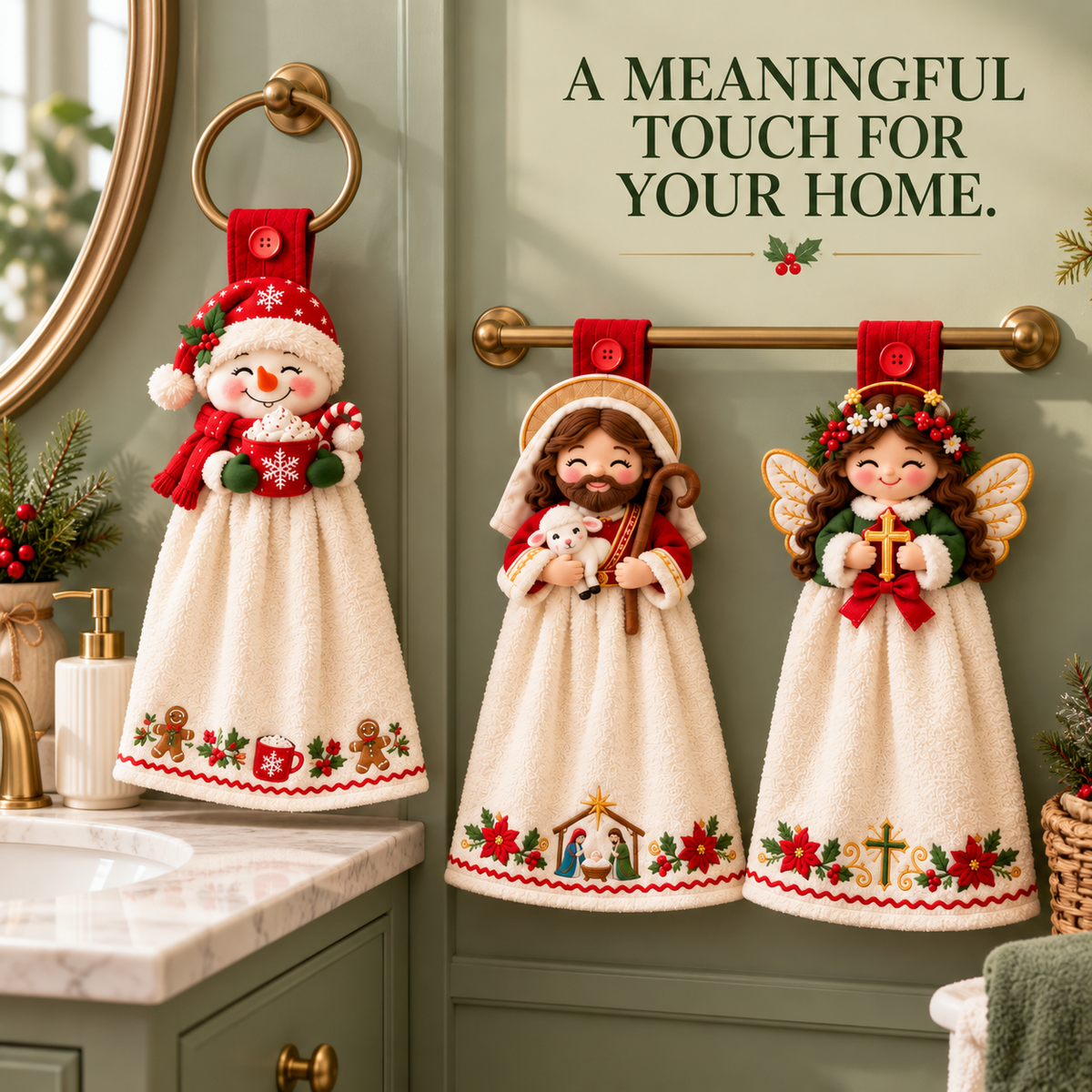 🎄 Christmas Joy – 3D Character Hanging Hand Towels for Kitchen & Bathroom