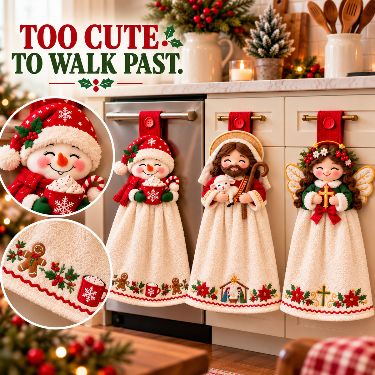 🎄 Christmas Joy – 3D Character Hanging Hand Towels for Kitchen & Bathroom