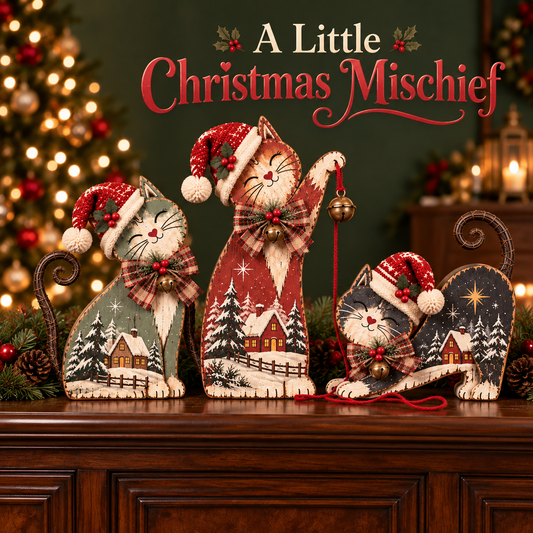 🐾🎄 Christmas Mischief Cats™ | Lighted Vintage Holiday Trio