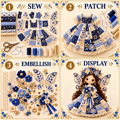 🕎🧵 Festival of Lights Friends™ | Hanukkah Patchwork Doll DIY Kit – 3 Designs