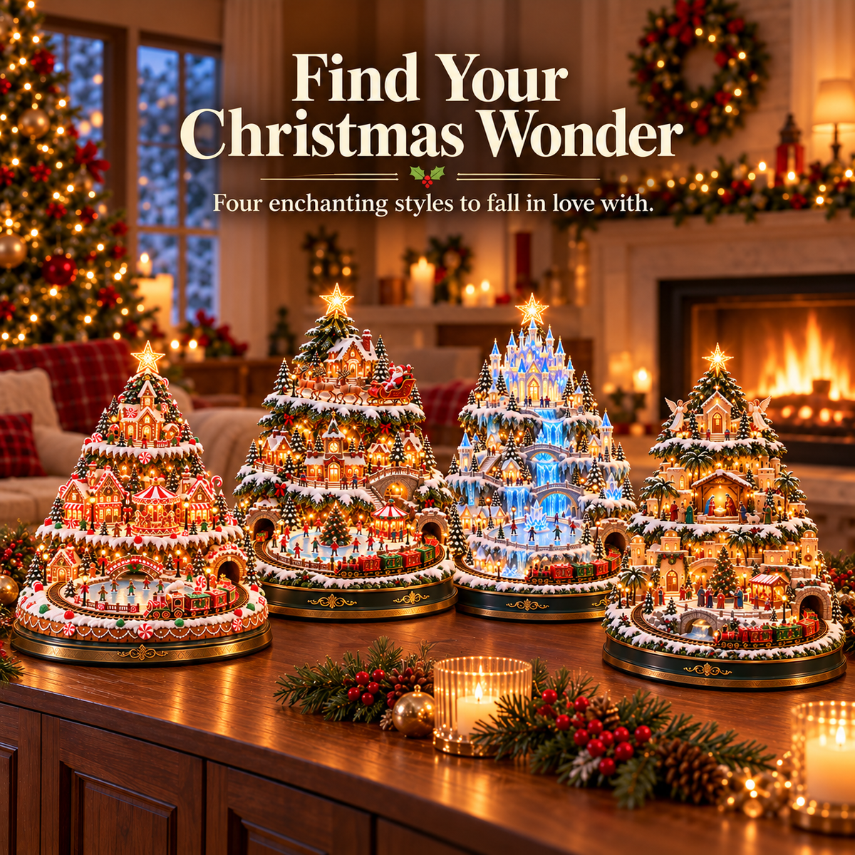 🎄 Lighted 3-Tier Christmas Village Tree – Magical Holiday Tabletop Decor