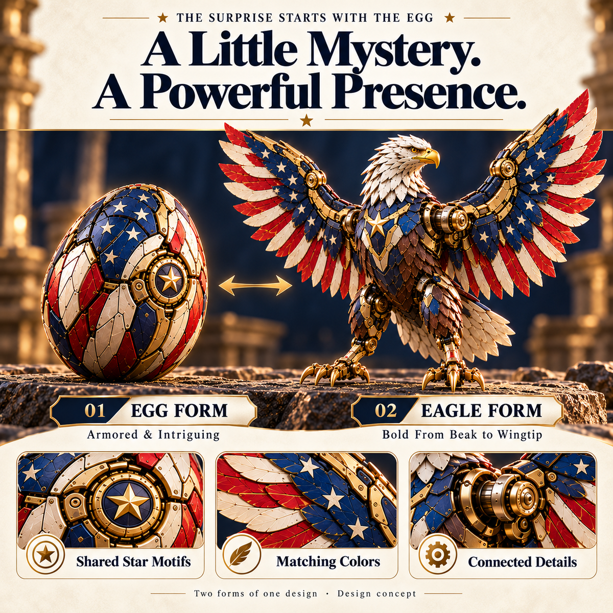 🔥 LAST DAY 49% OFF | 🦅 EagleMorph™ – Stars & Stripes Transforming Mechanical Egg