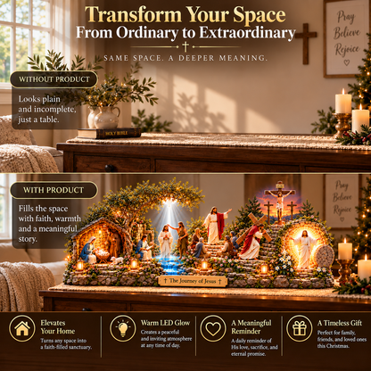 🔥 LAST DAY 49% OFF -✝️✨ The Journey of Jesus™ – Lighted 3D Biblical Story Centerpiece | Six Sacred Moments of Faith